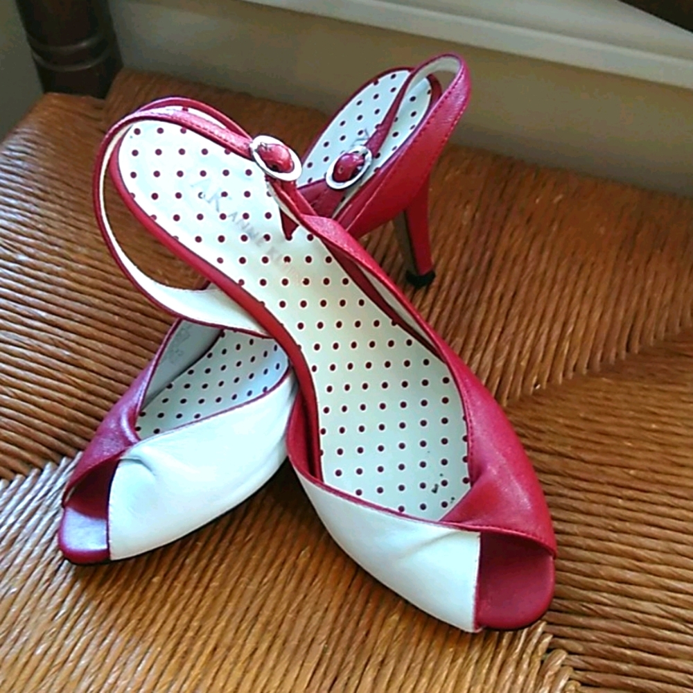 Red and white sling backs